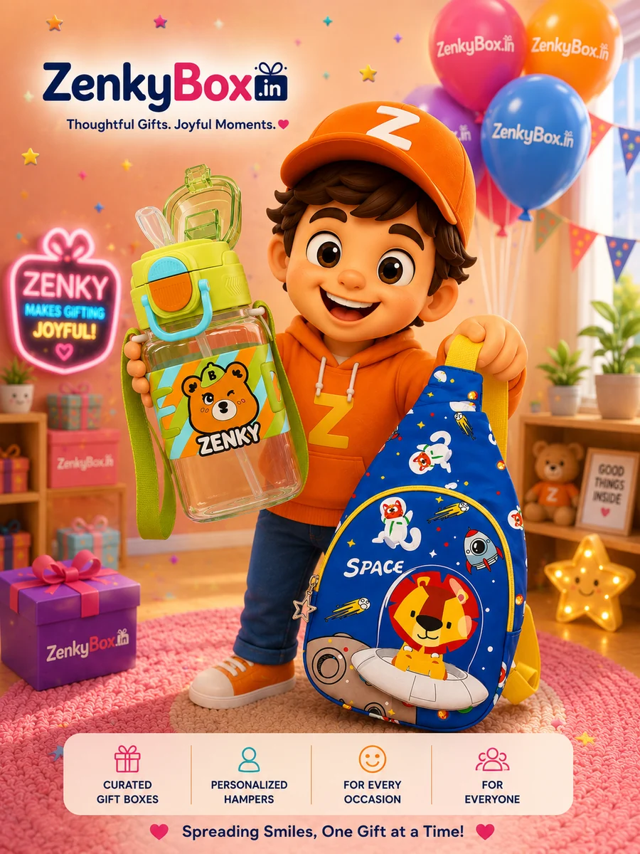 Zenky mascot with curated ZenkyBox gift combo